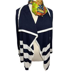 Jones New York‎ Drape Front Navy/White Long Sleeve Cardigan - L